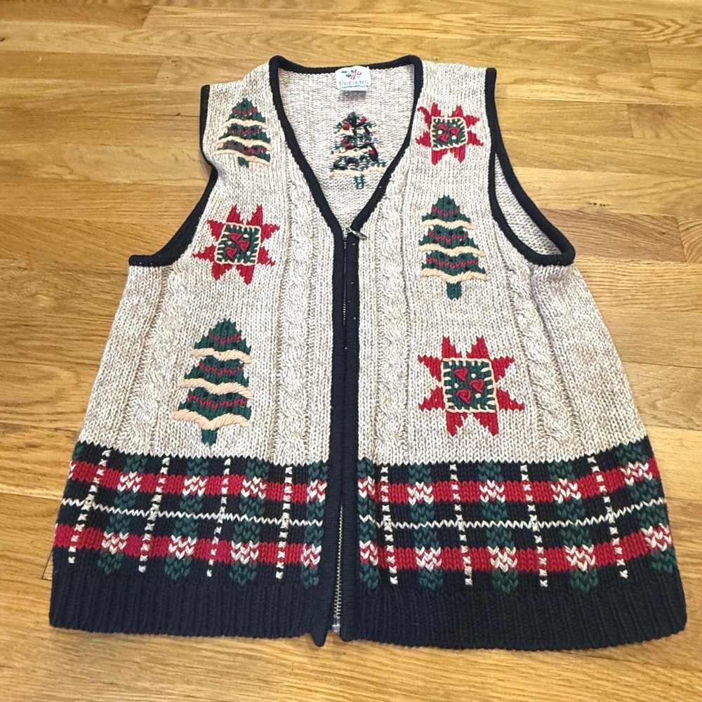 NutCracker Vintage Christmas Tree Snowflake Zip Front Sweater‎ Vest  Medium